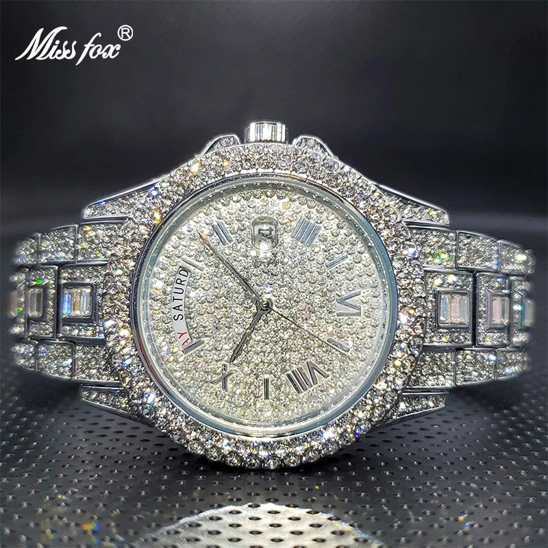 Relogio Masculino Luxury MISSFOX Ice Out Diamond Watch For Men