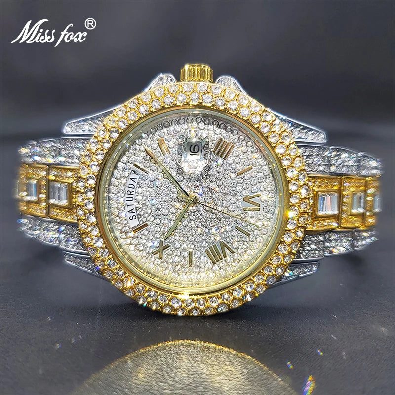 Relogio Masculino Luxury MISSFOX Ice Out Diamond Watch For Men