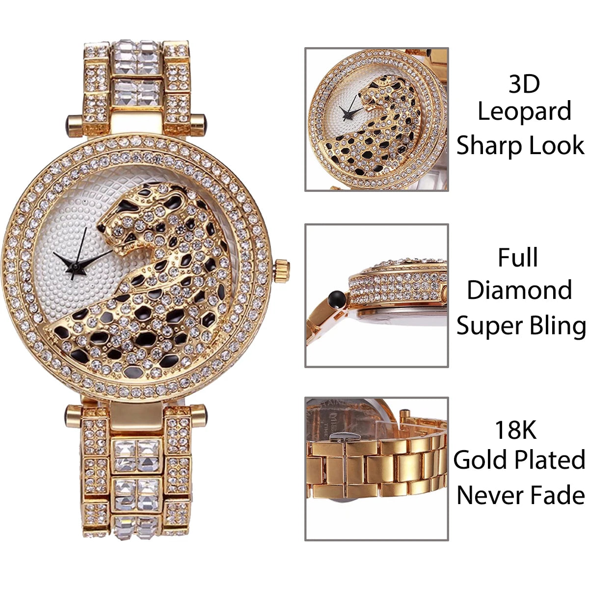 MISSFOX Women Crystal Diamond Leopard Watch