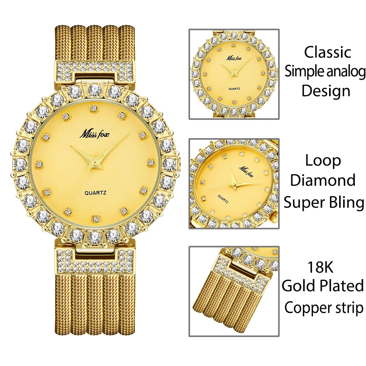 MISSFOX Big Lab Diamond Ladies Wrist Watches