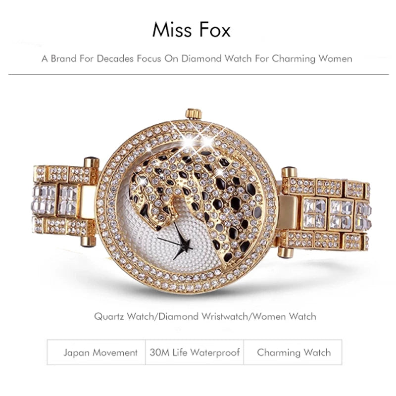 MISSFOX Women Crystal Diamond Leopard Watch