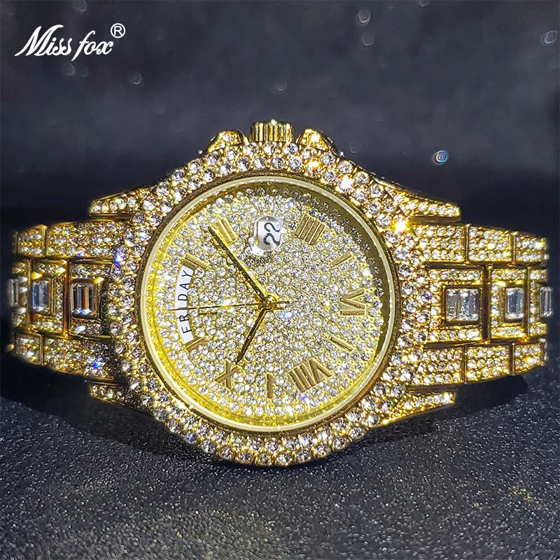 Relogio Masculino Luxury MISSFOX Ice Out Diamond Watch For Men