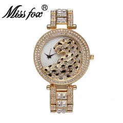 MISSFOX Women Crystal Diamond Leopard Watch