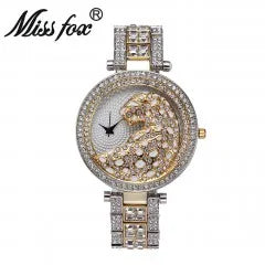 MISSFOX Women Crystal Diamond Leopard Watch