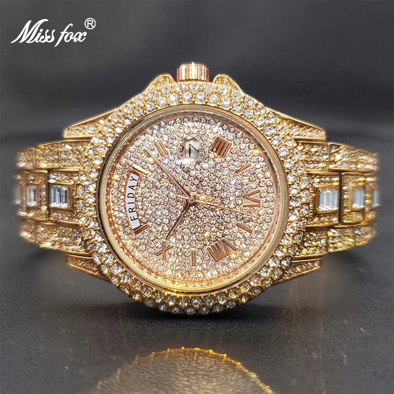 Relogio Masculino Luxury MISSFOX Ice Out Diamond Watch For Men