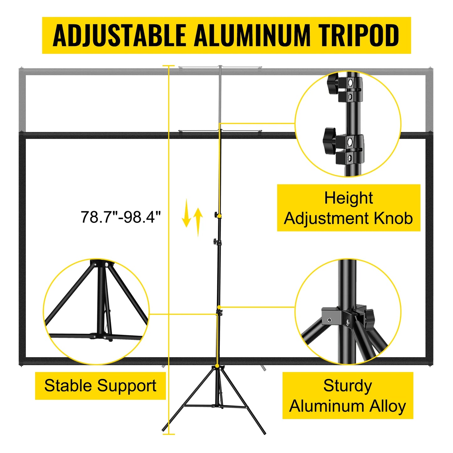 VEVOR 60 70 80 90 100 110 Inch Tripod Projector Screen W/ Stand