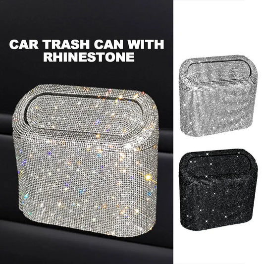 Rhinestone Garbage Container With Lid Auto Organizer