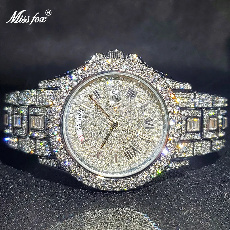 Relogio Masculino Luxury MISSFOX Ice Out Diamond Watch For Men