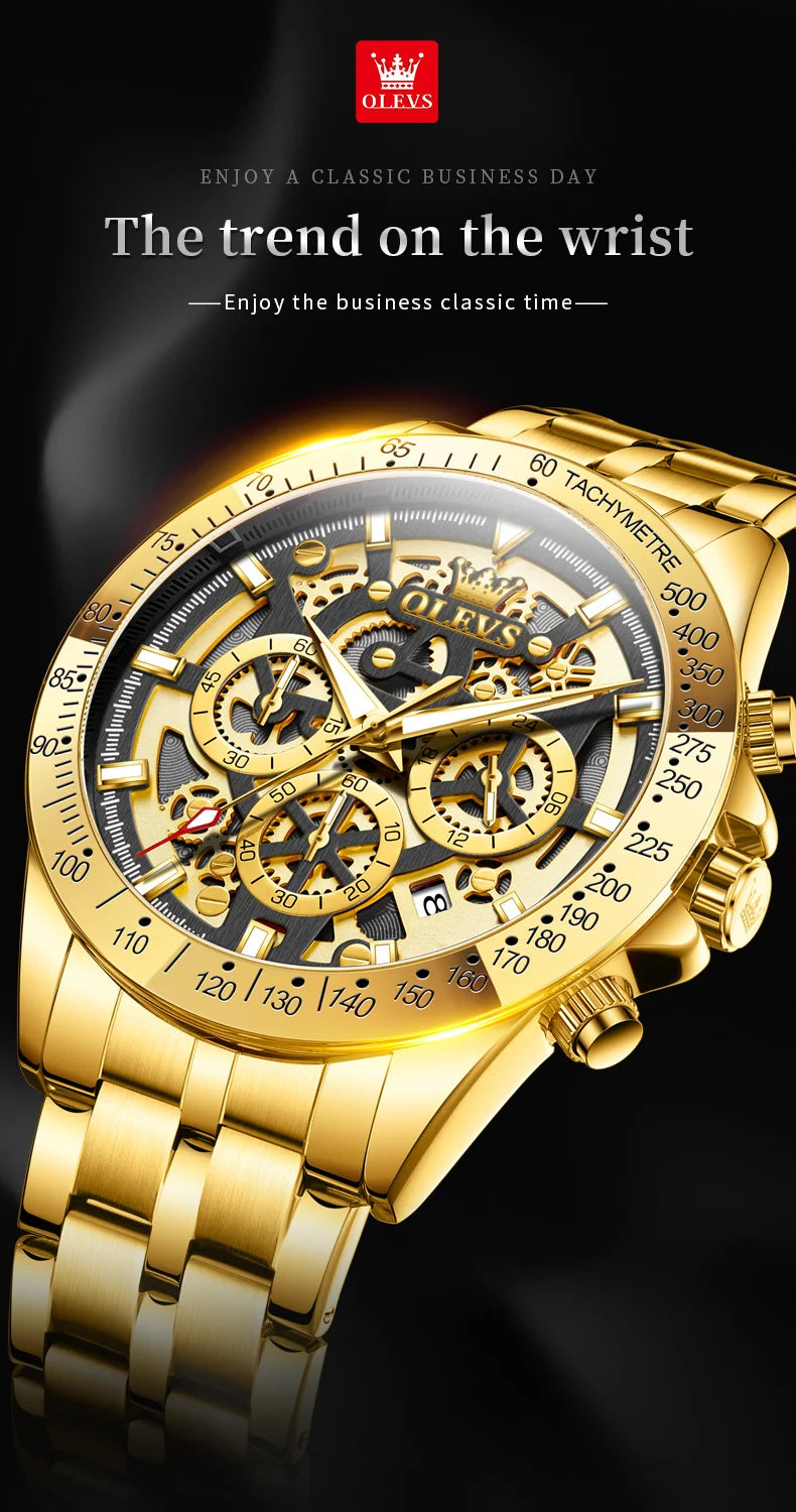 OLEVS Full Skeleton Stainless steel Chronograph Wristwatch