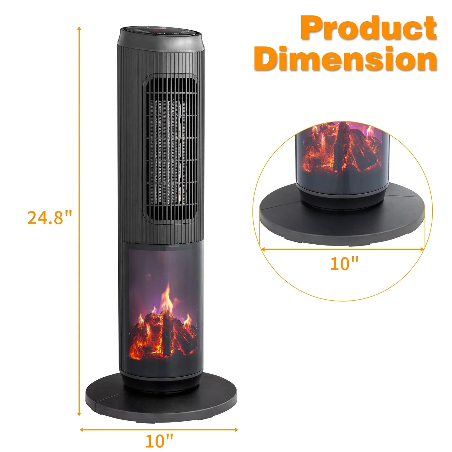 1500w 25" Tower Space Heater with 3D Flame Heater