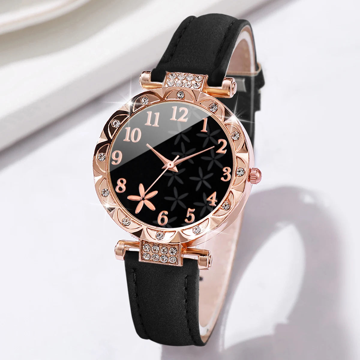 2PCS/Set Women Watches Rhinestone Heart Bracelet Set