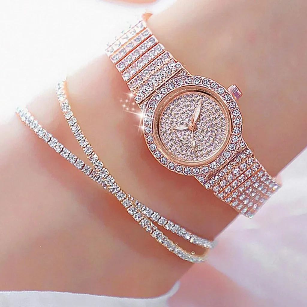 3pcs Set Fashion Rhinestone Women Luxury Crystal Rose Gold Watch