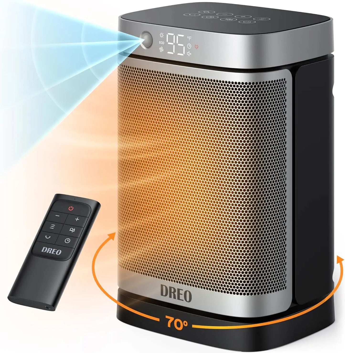 1500W Electric Heater with 70° Oscillating, Digital Thermostat, Remote Control, Motion Detectio