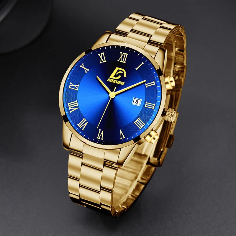 Fashion Mens Gold Stainless Steel Watches Watch