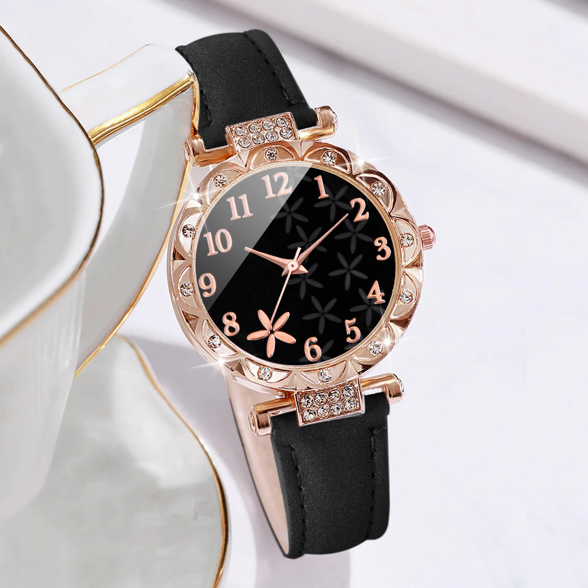 2PCS/Set Women Watches Rhinestone Heart Bracelet Set