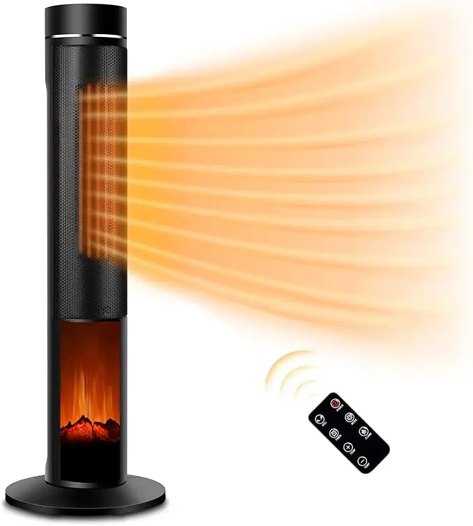 36" Ceramic Tower Space Heater Heating w/Thermostat, Fast Heating, 3D Realistic Flame