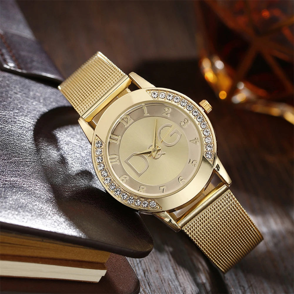 Casual Gold Mesh Belt Women Watch