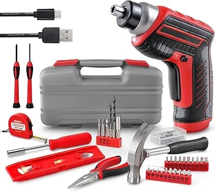 35pc Pink tool kit with 3.6V USB Electric Screwdriver and drill set. Complete women tool set