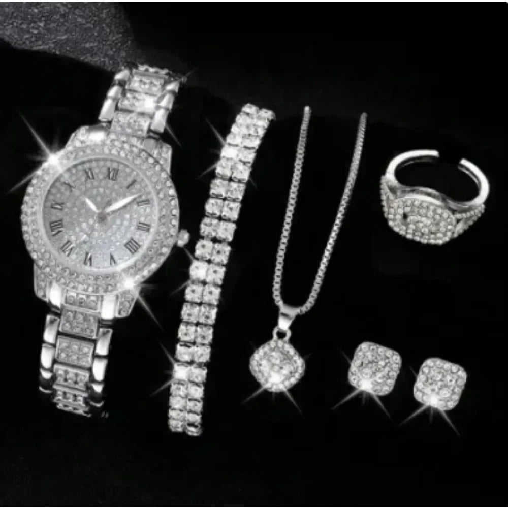 6pcs/set Women's Luxury Rhinestone Quartz Watch