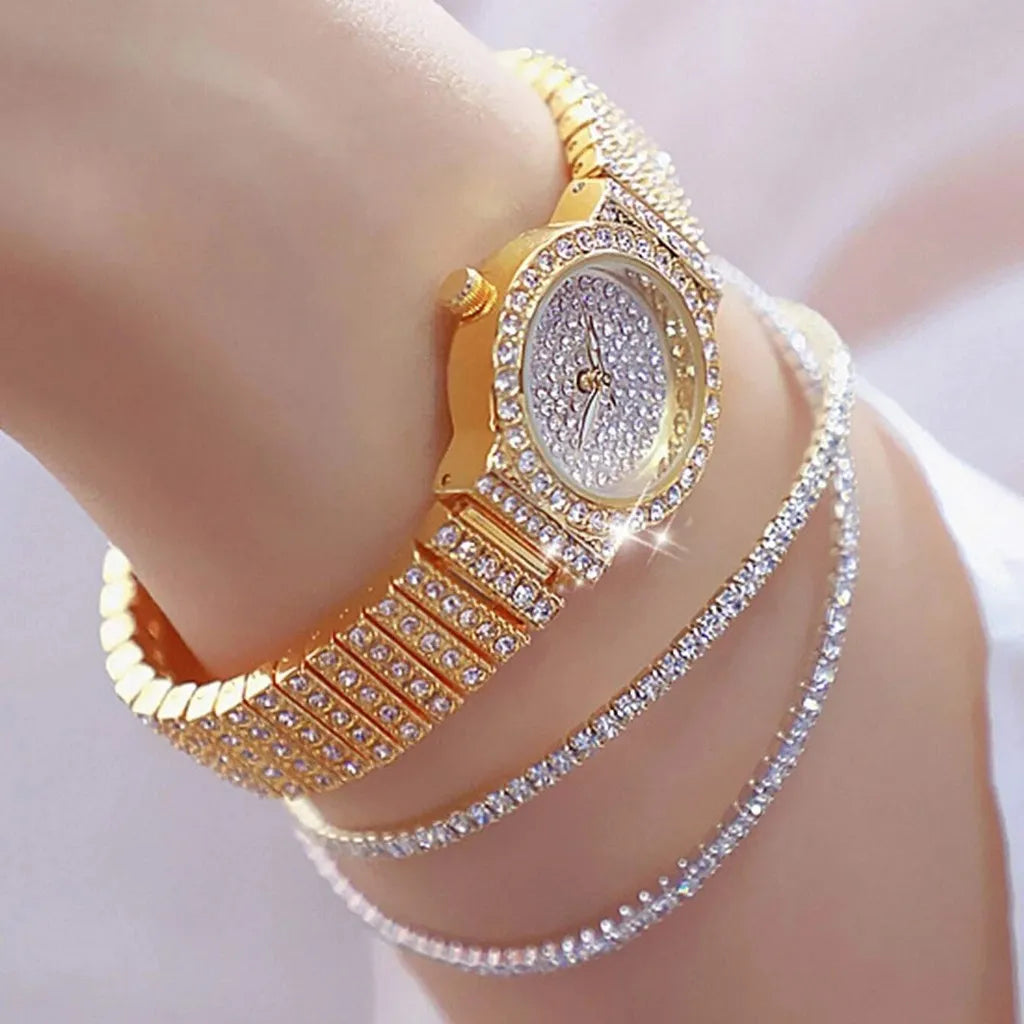 3pcs Set Fashion Rhinestone Women Luxury Crystal Rose Gold Watch