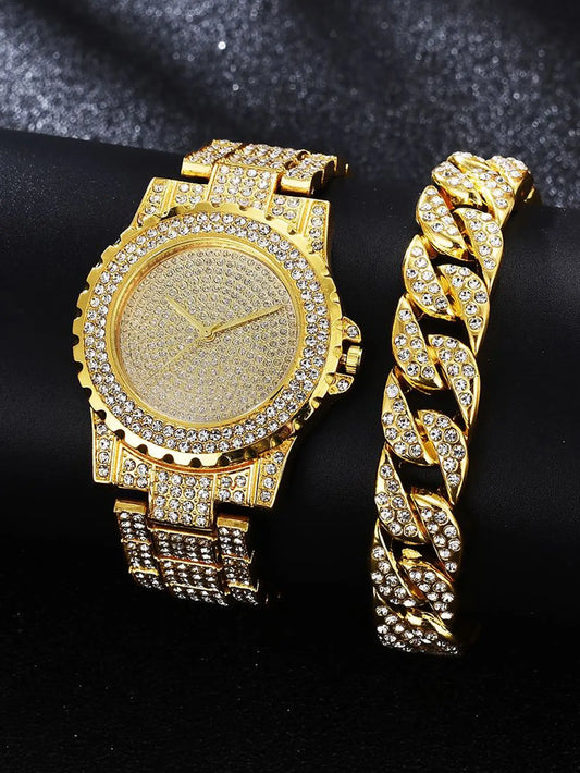 2PCS Luxury Women Gold Watch Set