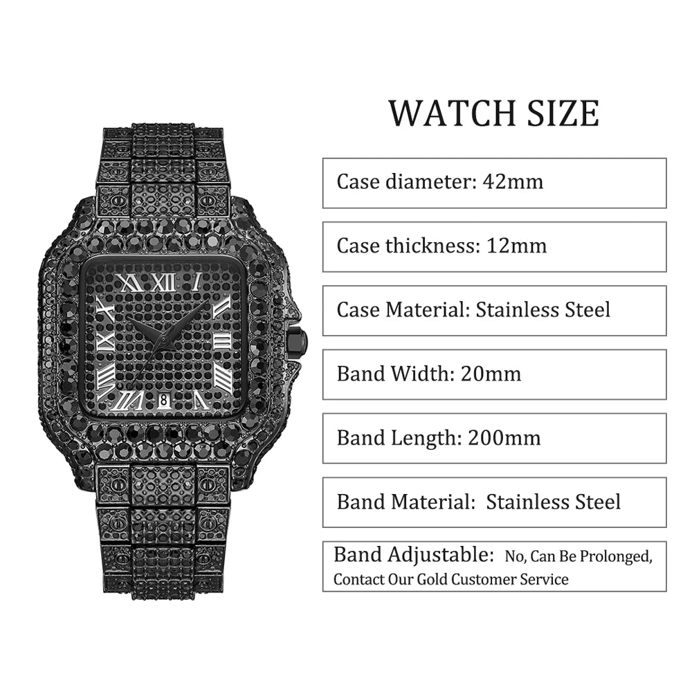 MISSFOX Round Black Diamond Auto Date Men's Wristwatch