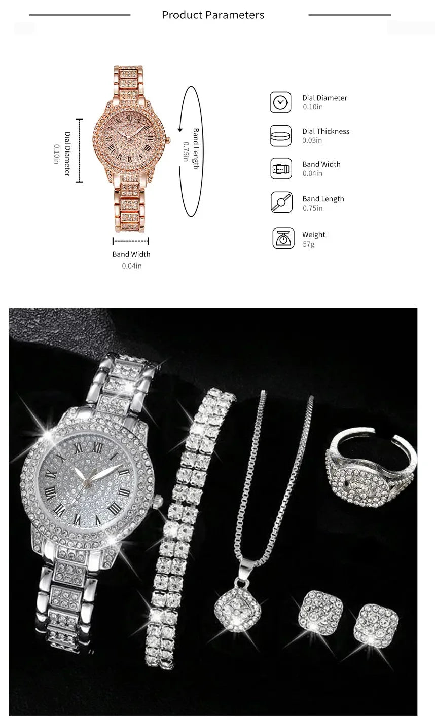 6PCS Women Luxury Elegant Alloy Watch