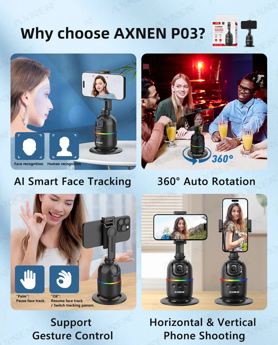 AI Face Tracking Gimbal Selfie Stand