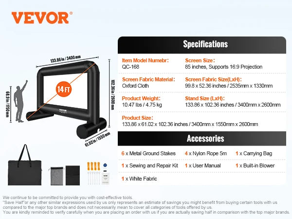 Projector Screen for Outside w/ Blower for Outdoor Party Backyard Movie Night