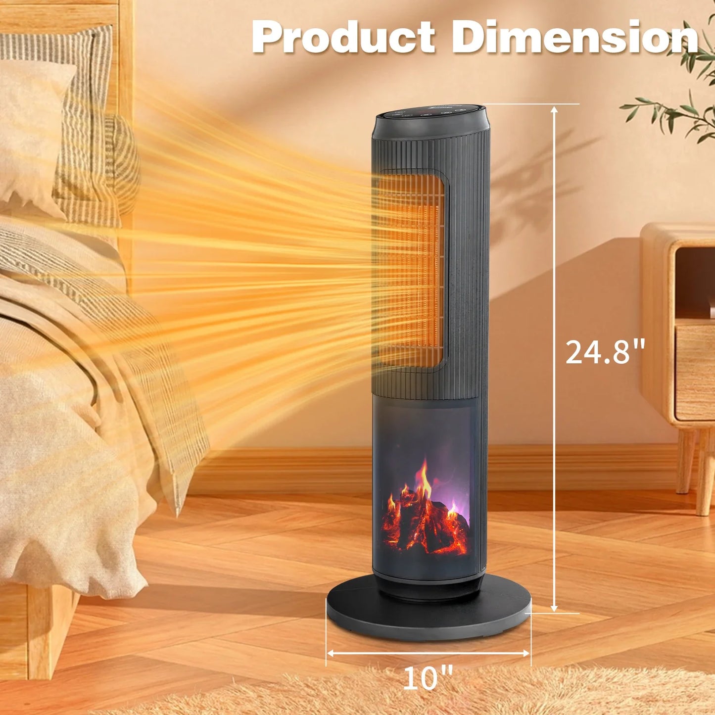 1500w 25" Tower Space Heater with 3D Flame Heater