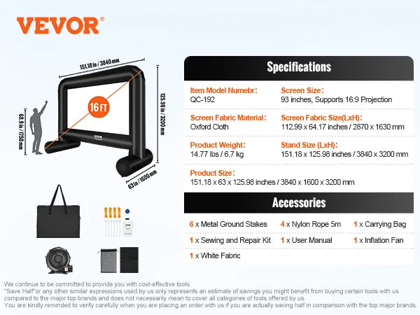 Projector Screen for Outside w/ Blower for Outdoor Party Backyard Movie Night