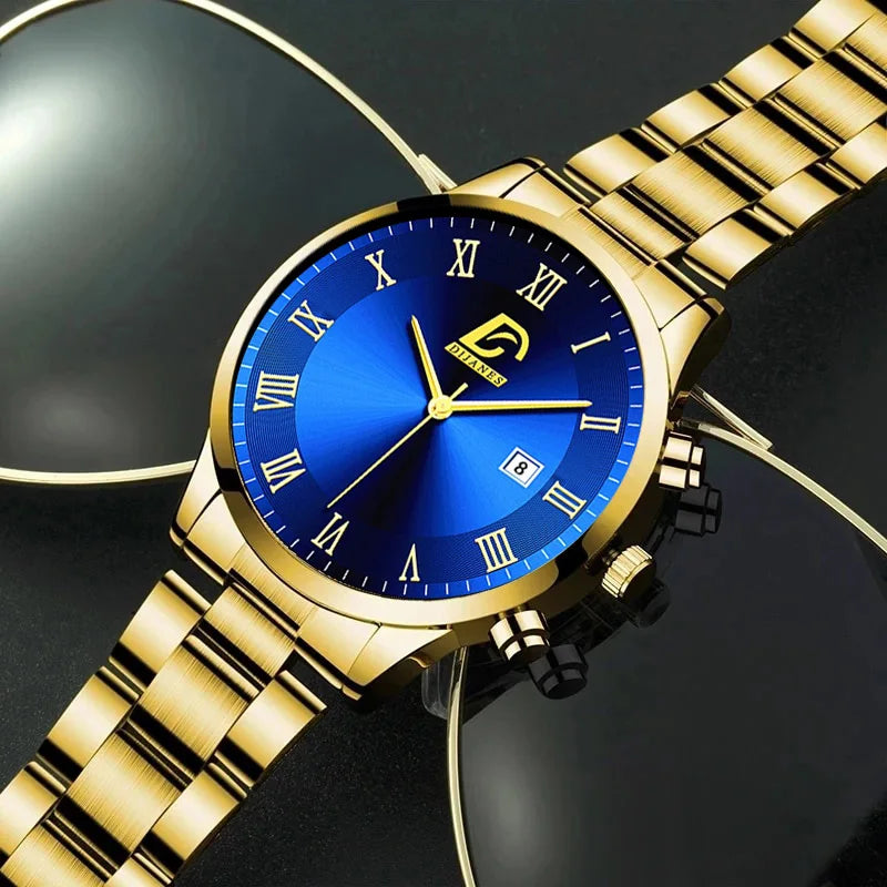 Fashion Mens Gold Stainless Steel Watches Watch