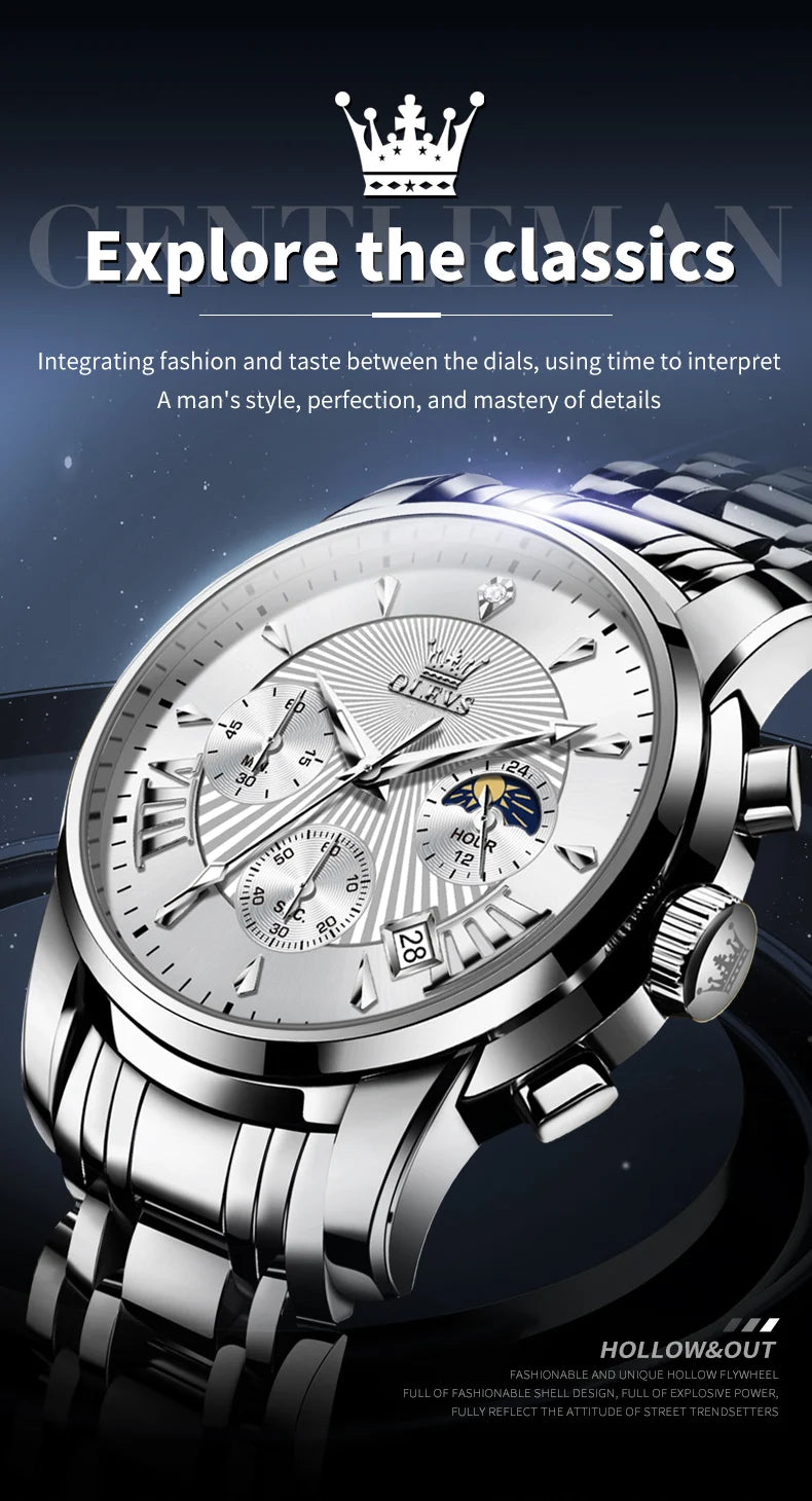 OLEVS Luxury Moon Phase Man Watch