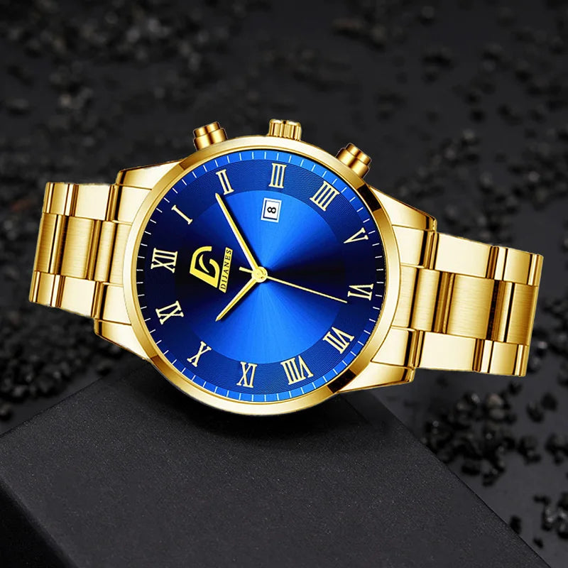 Fashion Mens Gold Stainless Steel Watches Watch