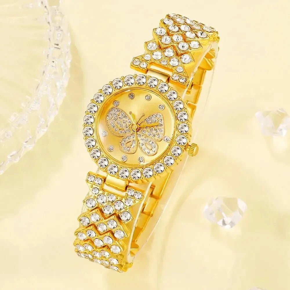 Womens Butterfly Dial Watch an Steel Bracelet