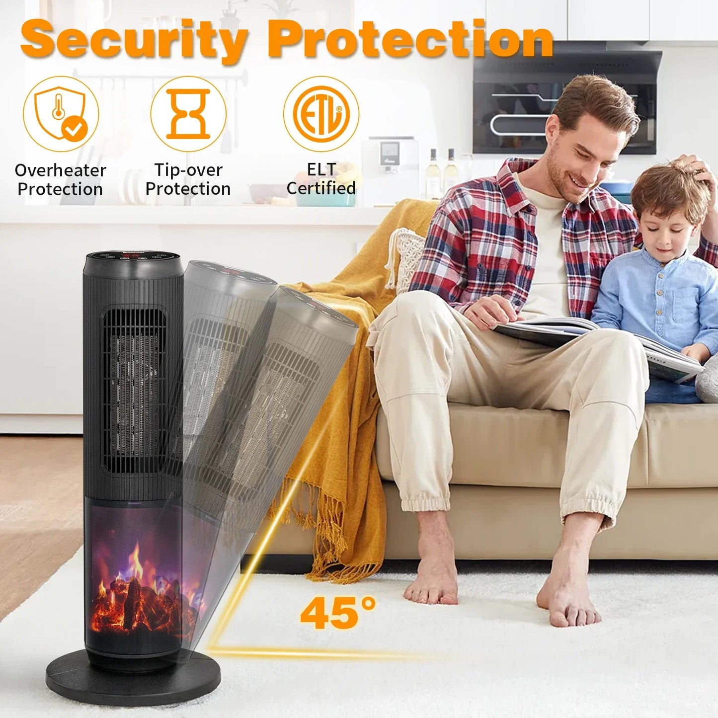 1500w 25" Tower Space Heater with 3D Flame Heater