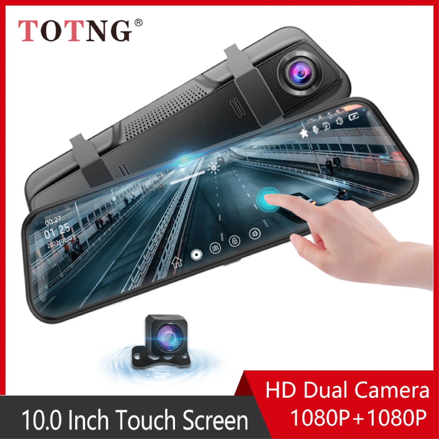 10 Inch Car Touch Screen Video Recorder Rearview Mirror