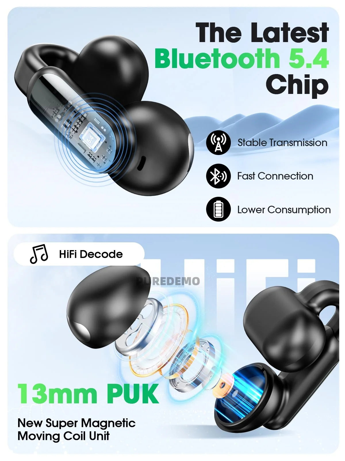 Clip On Wireless Bluetooth 5.4 Earbuds