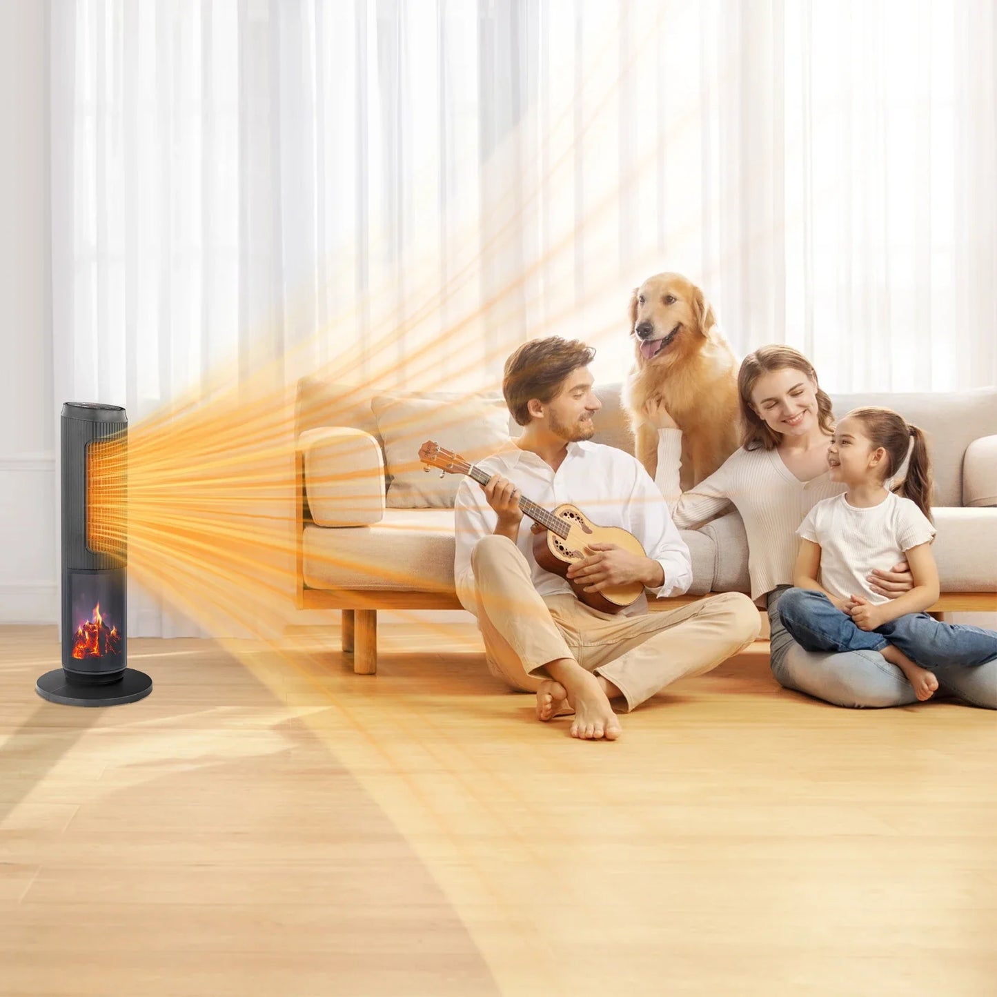 1500w 25" Tower Space Heater with 3D Flame Heater