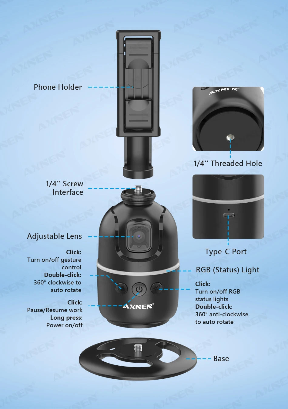 AI Face Tracking Gimbal Selfie Stand