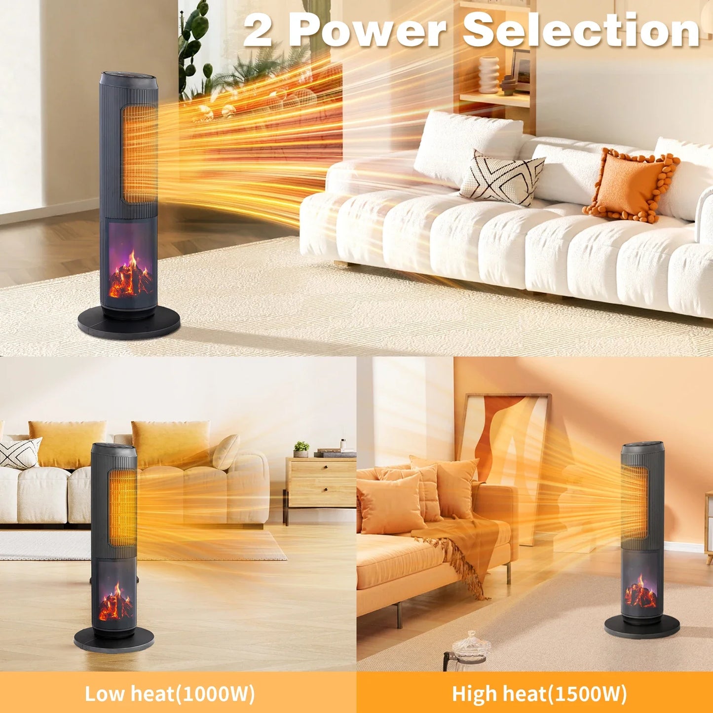 1500w 25" Tower Space Heater with 3D Flame Heater