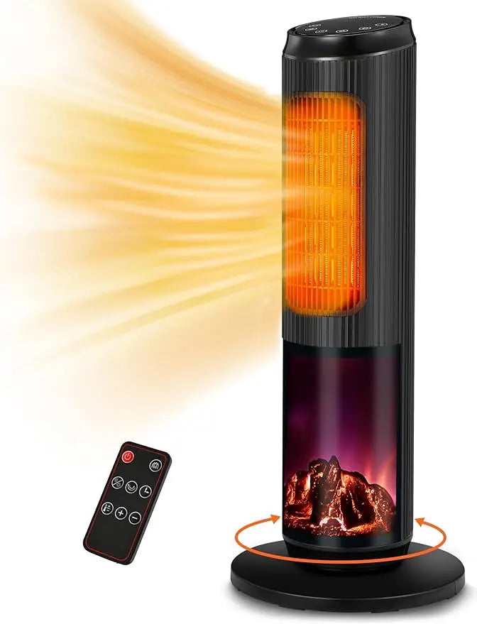 36" Ceramic Tower Space Heater Heating w/Thermostat, Fast Heating, 3D Realistic Flame