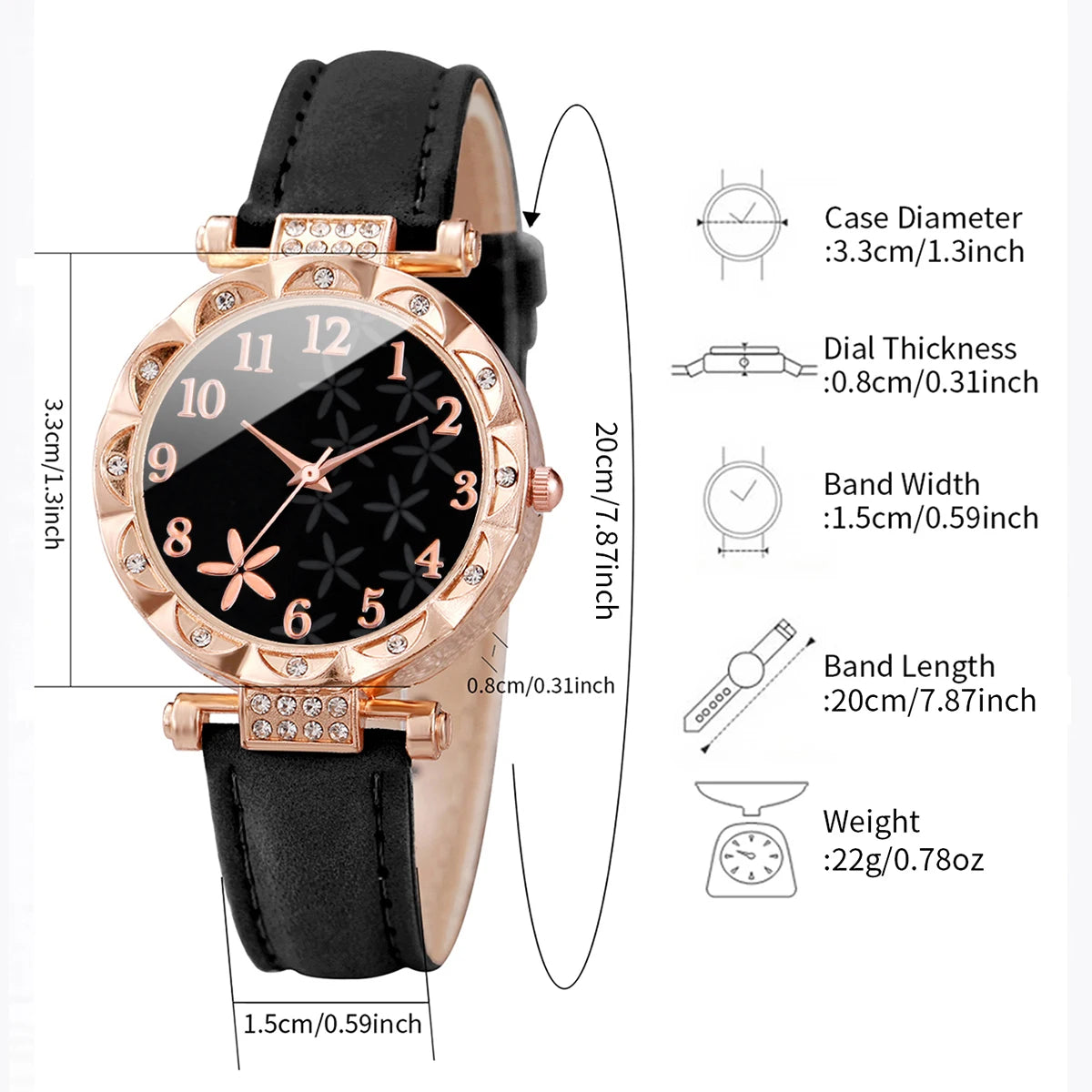 2PCS/Set Women Watches Rhinestone Heart Bracelet Set