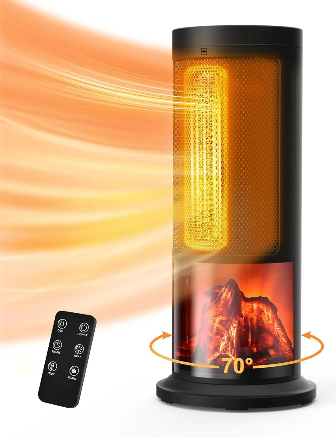 36" Ceramic Tower Space Heater Heating w/Thermostat, Fast Heating, 3D Realistic Flame