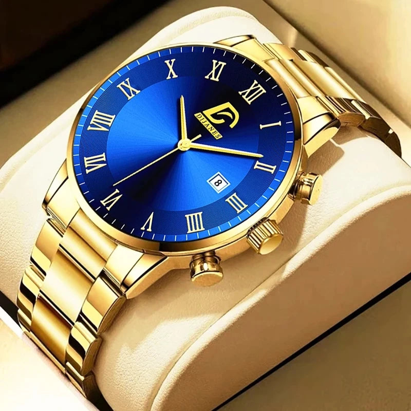 Fashion Mens Gold Stainless Steel Watches Watch