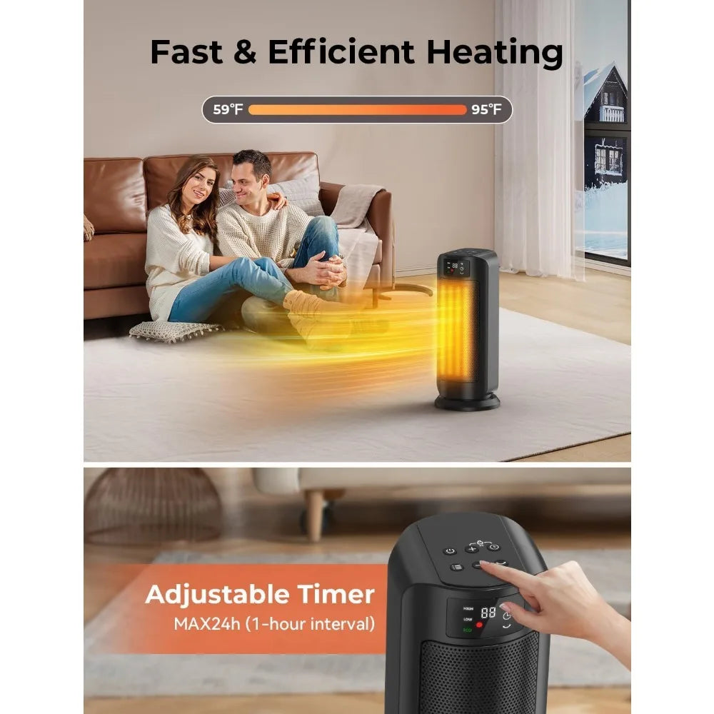 1500W Space Heaters Efficient Heating with LED Display, 1-24H Timer, ECO, Multiple Protection, 60° Oscillating