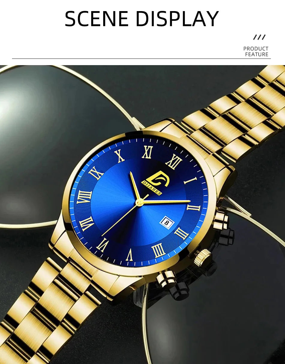 Fashion Mens Gold Stainless Steel Watches Watch