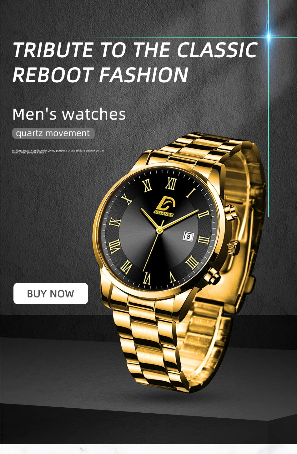 Fashion Mens Gold Stainless Steel Watches Watch