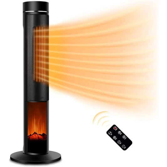 36" Ceramic Tower Space Heater Heating w/Thermostat, Fast Heating, 3D Realistic Flame