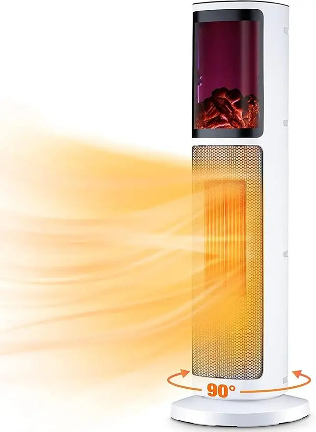 36" Ceramic Tower Space Heater Heating w/Thermostat, Fast Heating, 3D Realistic Flame